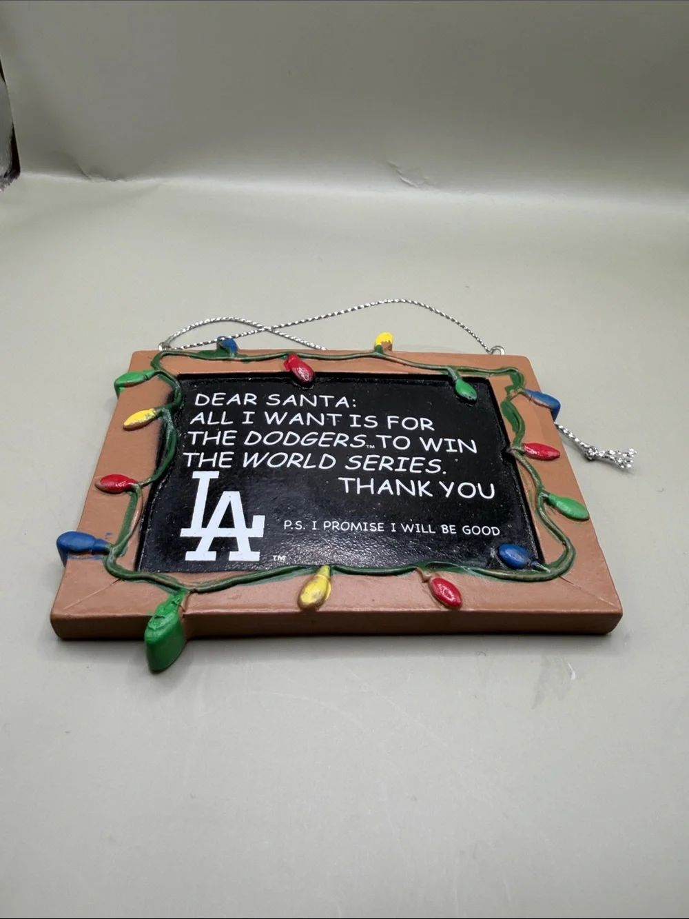 Holiday Plaque Ornament - Brown with Multicolor Lights
